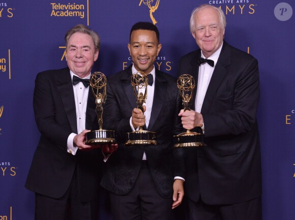 Andrew Lloyd Webber, John Legend et Tim Rice aux Primetime Creative Arts Emmy Awards au Microsoft Theater à Los Angeles, le 9 septembre 2018.