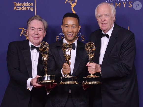 Andrew Lloyd Webber, John Legend et Tim Rice aux Primetime Creative Arts Emmy Awards au Microsoft Theater à Los Angeles, le 9 septembre 2018.