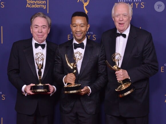 Andrew Lloyd Webber, John Legend et Tim Rice aux Primetime Creative Arts Emmy Awards au Microsoft Theater à Los Angeles, le 9 septembre 2018.