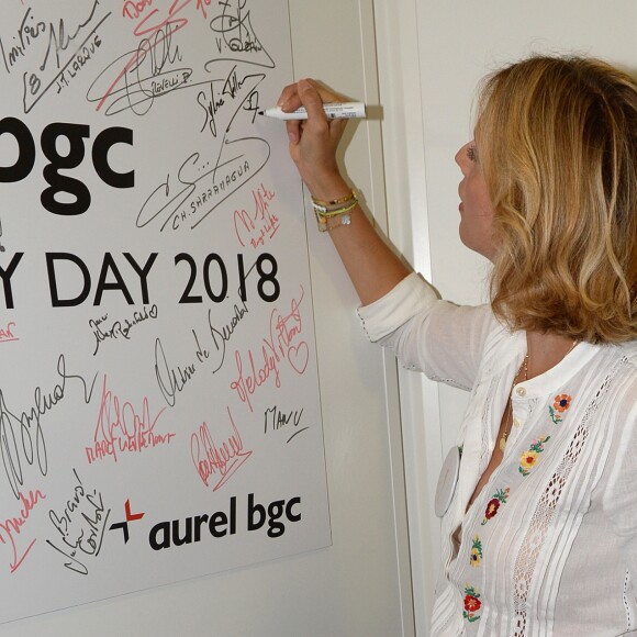 Sylvie Tellier (directrice générale de la Société Miss France et Miss France 2002) lors de la 14e édition du Charity Day dans la salle des marchés de la société de courtage Aurel BGC au profit des 7 associations participantes à Paris, le 11 septembre 2018. © Veeren/Bestimage