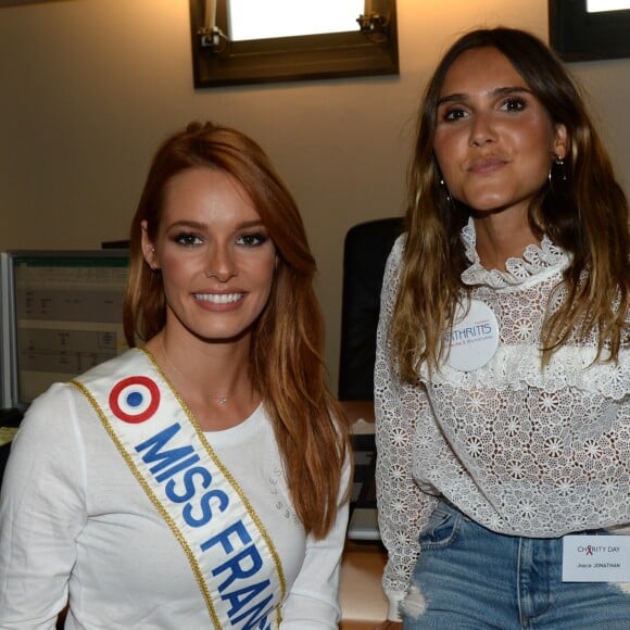 Maëva Coucke (Miss France 2018) et Joyce Jonathan lors de la 14e édition du Charity Day dans la salle des marchés de la société de courtage Aurel BGC au profit des 7 associations participantes à Paris, le 11 septembre 2018. © Veeren/Bestimage