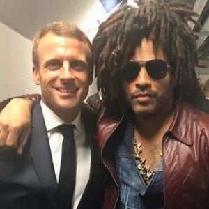 Lenny Kravitz a rencontré Emmanuel Macron dans les coulisses du concert de U2 donné à l'AccorHotels Arena, à Paris, le 13 septembre 2018.