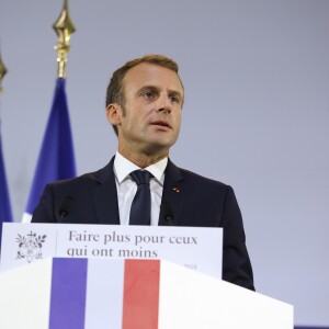 Le président Emmanuel Macron annonce son plan de lutte contre la pauvreté au musée de l'Homme à Paris le 13 septembre 2018. © Hamilton / Pool / Bestimage