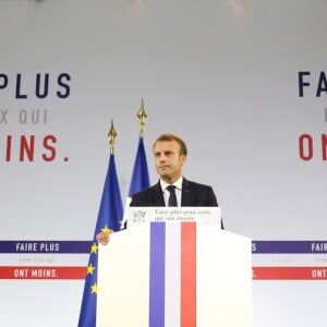 Le président Emmanuel Macron annonce son plan de lutte contre la pauvreté au musée de l'Homme à Paris le 13 septembre 2018. © Hamilton / Pool / Bestimage