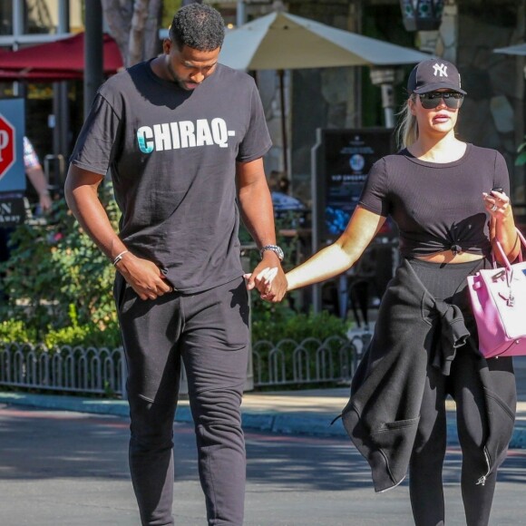 Exclusif - Khloé Kardashian et son compagnon Tristan Thompson à Calabasas. Le 16 septembre 2018.