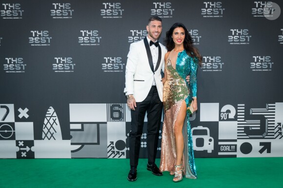 Sergio Ramos et sa femme Pilar Rubio (dans une robe Elisabetta Franchi) à la cérémonie des Best FIFA Football Awards, le 24 septembre 2018 à Londres.