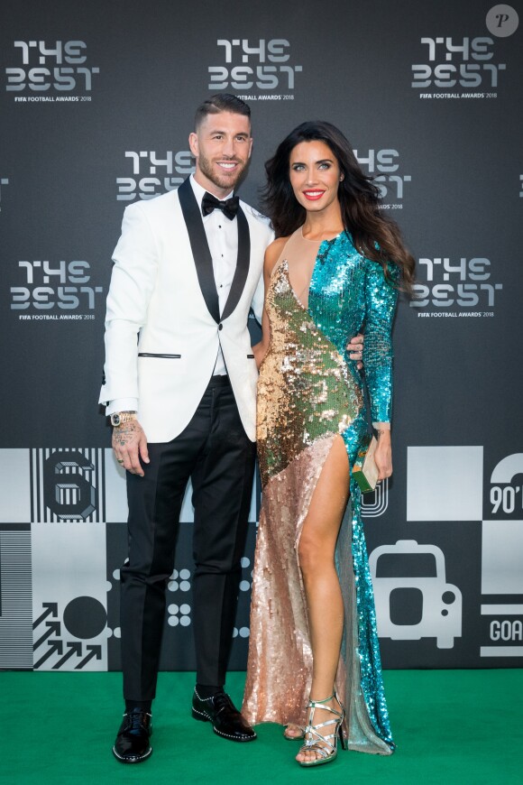 Sergio Ramos et sa femme Pilar Rubio (dans une robe Elisabetta Franchi) à la cérémonie des Best FIFA Football Awards, le 24 septembre 2018 à Londres.