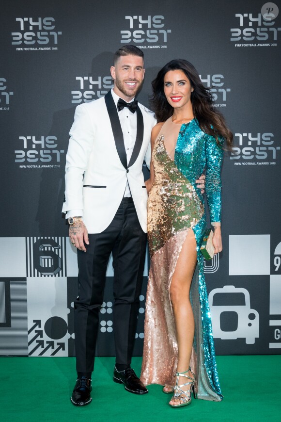 Sergio Ramos et sa femme Pilar Rubio (dans une robe Elisabetta Franchi) à la cérémonie des Best FIFA Football Awards, le 24 septembre 2018 à Londres.