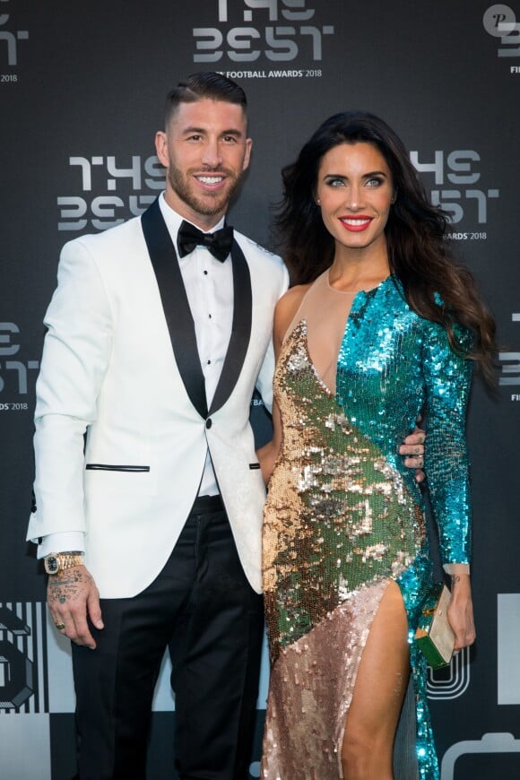 Sergio Ramos et sa femme Pilar Rubio (dans une robe Elisabetta Franchi) à la cérémonie des Best FIFA Football Awards, le 24 septembre 2018 à Londres.
