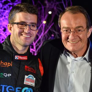 Jean-Pierre Pernaut et son fils Olivier Pernaut, Margot Laffite - Présentation de la nouvelle voiture de Margot Laffite, Jean-Pierre et Olivier Pernaut pour le trophée Andros à Paris le 26 novembre 2015. La compagnie des Bateaux-Mouches est leur partenaire officiel. © Lionel Urman / Bestimage