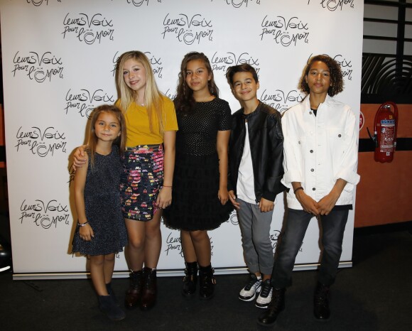 Semi-exclusif - Gloria, Ilyana, Nathan, Dylan et Valentina du groupe Kids United 4 nouvelle génération - Photocall de la 7ème édition du concert caritatif "Leurs voix pour l'espoir" au profil de la recherche contre le cancer du pancréas à l'Olympia à Paris, France, le 1er octobre 2018. © Marc Ausset-Lacroix/Bestimage