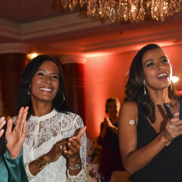 Exclusif - Malika Ménard, Corinne Coman et Flora Coquerel - People à la soirée du gala de charité au profit de l'association Kélina (association de F.Coquerel) au Mariott à Paris. Le 5 octobre 2018 © Pierre Pérusseau / Bestimage