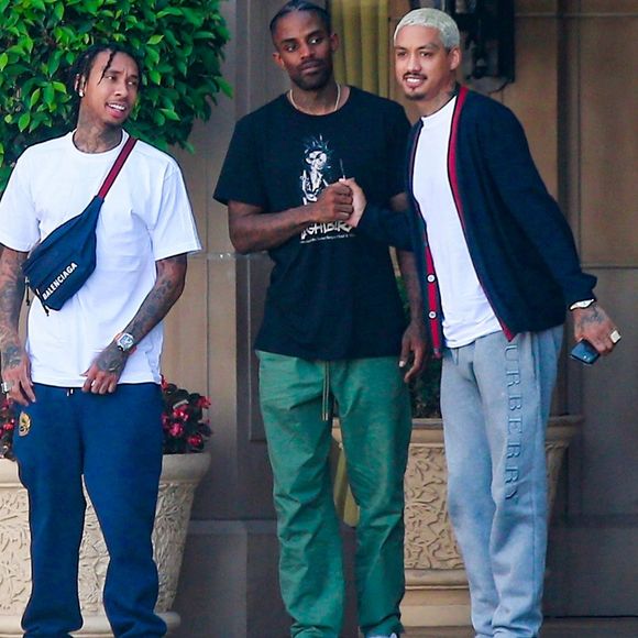 Exclusif - Tyga (à gauche) et A.E. (à droite) à l'hôtel Montage à Beverly Hills, le 8 juillet 2018.