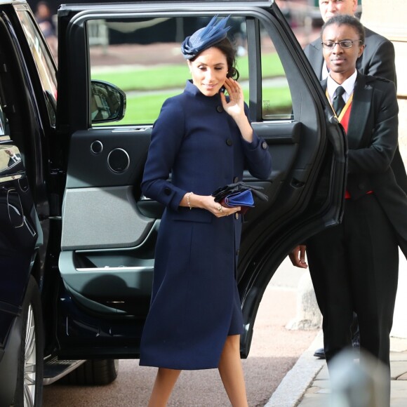 Meghan Markle, duchesse de Sussex - Les invités arrivent à la chapelle St. George pour le mariage de la princesse Eugenie d'York et Jack Brooksbank au château de Windsor, Royaume Uni, le 12 octobre 2018.