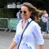 Pippa Middleton (enceinte) (robe Ralph Lauren) à son arrivée au tournoi de tennis de Wimbledon à Londres. Le 11 juillet 2018