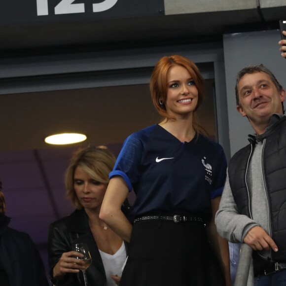 Maëva Coucke (Miss France 2018) dans les tribunes du stade de France lors du match de ligue des nations opposant la France à l'Allemagne à Saint-Denis, Seine Saint-Denis, France, le 16 octobre 2018.