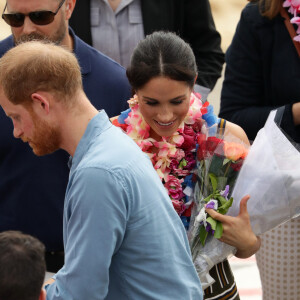 Le prince Harry, duc de Sussex, et Meghan Markle, duchesse de Sussex, visitent la plage de Bondi Beach. Sydney, le 19 octobre 2018.