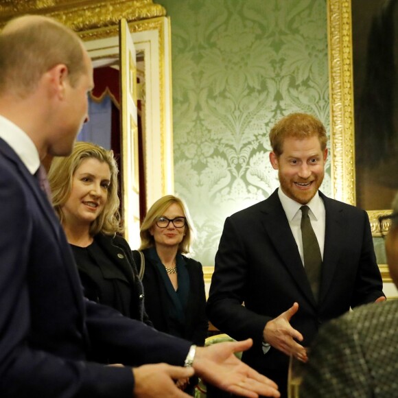 Le prince William, duc de Cambridge, et le prince Harry, duc de Sussex, réunis le 10 octobre 2018 à Londres lors de la conférence "2018 Illegal Wildlife Trade" au palais St James pour lutter contre le braconnage des espèces menacées.