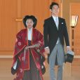  La princesse Ayako de Takamado a célébré le 29 octobre 2018 son mariage avec Kei Moriya au sanctuaire Meiju à Tokyo. Ici, le couple ressort du temple après la cérémonie privée. 