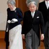 L'empereur Akihito du Japon et l'impératrice Michiko lors du rituel accompli par la princesse Ayako de Takamado, avant de quitter la famille impériale du Japon, le 26 octobre 2018 au palais impérial à Tokyo en vue de son mariage trois jours plus tard avec Kei Moriya.