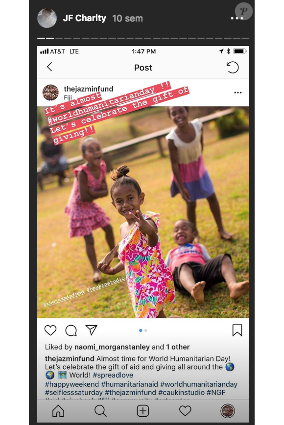 Jazmin Grace Grimaldi documente sur son compte Instagram ses activités philanthropiques via le Jazmin Fund.