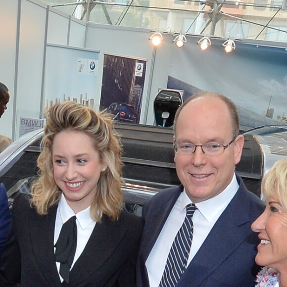 Jazmin Grace Grimaldi avec son père le prince Albert II de Monaco et Ségolène Royal le 11 avril 2018 en principauté lors du salon EVER Monaco dédié aux véhicules écologiques et aux énergies renouvelables. © Michael Alesi/Bestimage