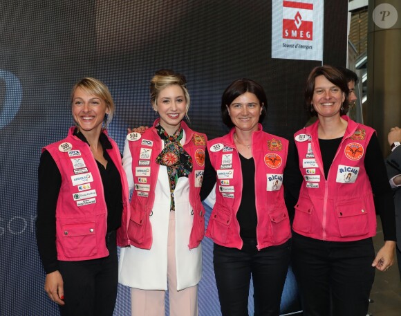 Exclusif - Jazmin Grace Grimaldi, fille du prince Albert II de Monaco, avec Dominique Serra, organisatrice du Rallye Aïcha des Gazelles, le 12 avril 2018 sur le stand de SMEG Monaco au salon EVER Monaco dédié aux véhicules écologiques et aux énergies renouvelables. © Jean-Charles Vinaj / Pool restreint Monaco / Bestimage