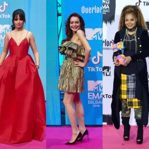 Camila Cabello, Lindsay Lohan et Janet Jackson aux MTV Europe Music Awards 2018 au Bilbao Exhibition Centre. Bilbao, le 4 novembre 2018.