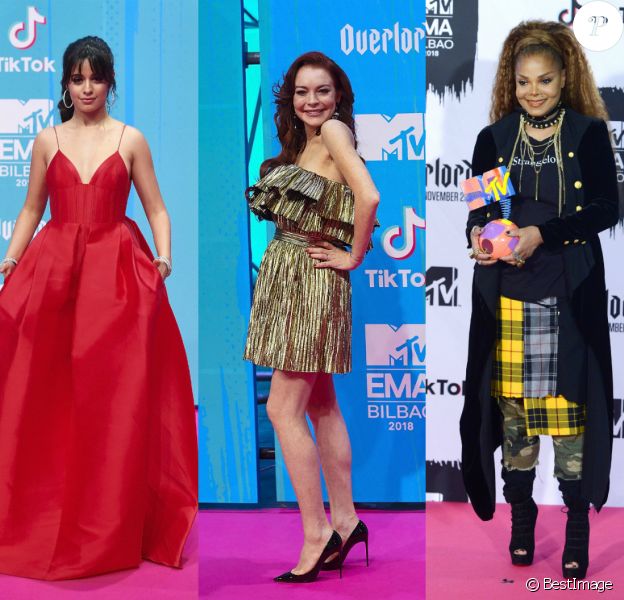 Camila Cabello, Lindsay Lohan et Janet Jackson aux MTV Europe Music Awards 2018 au Bilbao Exhibition Centre. Bilbao, le 4 novembre 2018.