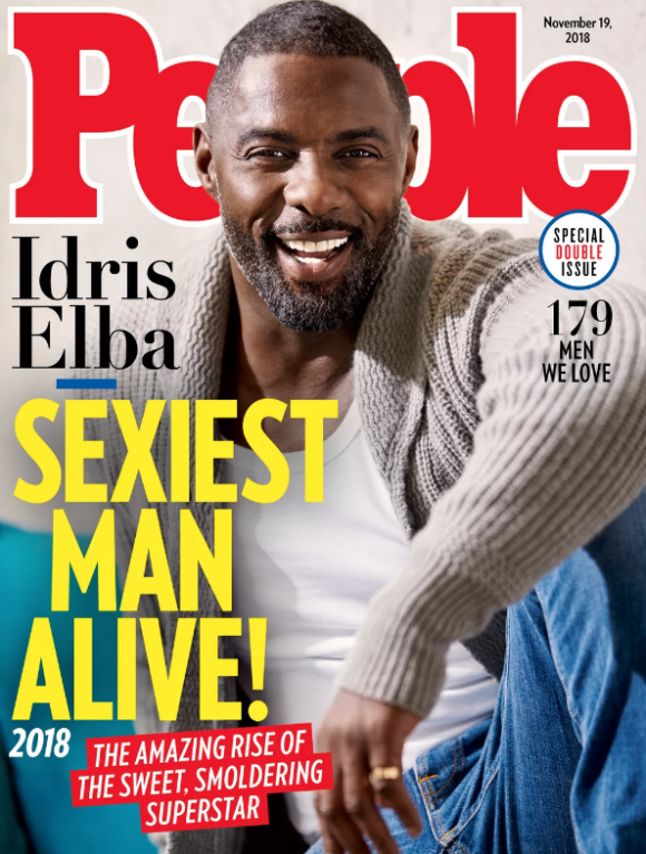 Idris Elba en couverture du magazine "People" qui vient de le sacrer "homme le plus sexy" de l'année 2018. Novembre 2018.