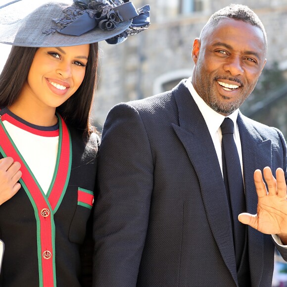 Idris Elba et Sabrina Dhowre - Les invités arrivent à la chapelle St. George pour le mariage du prince Harry et de Meghan Markle au château de Windsor, Royaume Uni, le 19 mai 2018.