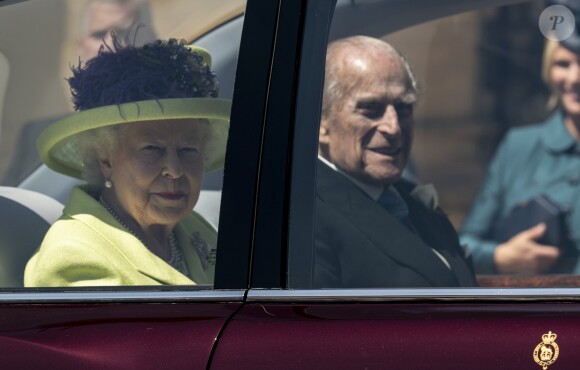 La reine Elisabeth II d'Angleterre et le prince Philip, duc d'Edimbourg - Les invités arrivent à la chapelle St. George pour le mariage du prince Harry et de Meghan Markle au château de Windsor, le 19 mai 2018.