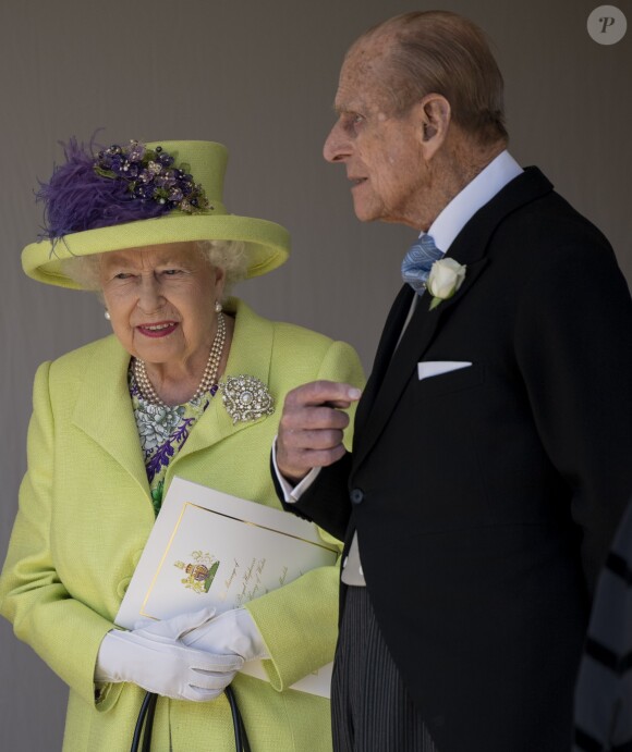 La reine Elisabeth II d'Angleterre et le prince Philip, duc d'Edimbourg - Les invités arrivent à la chapelle St. George pour le mariage du prince Harry et de Meghan Markle au château de Windsor, le 19 mai 2018.