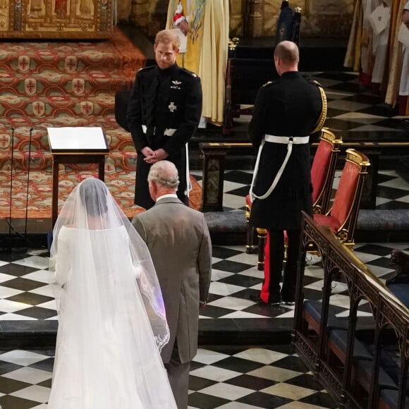 Meghan Markle, duchesse de Sussex, Le prince Charles, prince de Galles, Le prince Harry et Le prince William, duc de Cambridge - Cérémonie de mariage du prince Harry et de Meghan Markle en la chapelle Saint-George au château de Windsor, Royaume Uni, le 19 mai 2018.