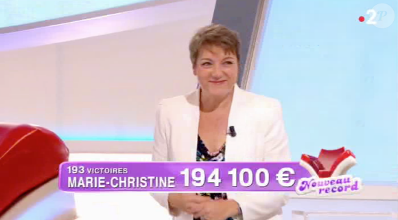 Marie Christine dans "Tout le monde veut prendre sa place" sur France 2. Le 9 novembre 2018. Elle a battu le record mondial de longévité dans un jeu télévisé.