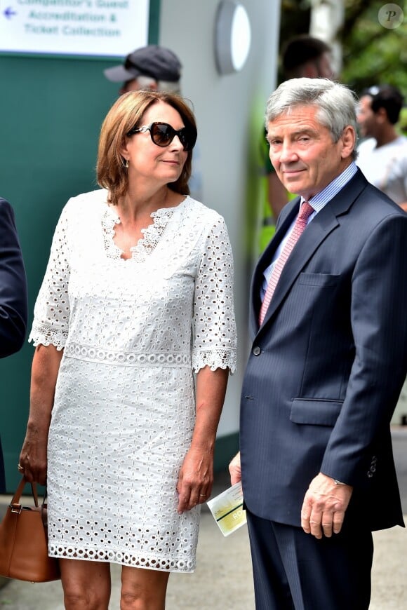 Carole et Michael Middleton à leur arrivée au tournoi de tennis de Wimbledon à Londres. Le 4 juillet 2018