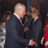 Le prince Charles face à Cheryl et au magicien Dynamo lors de la soirée We Are Most Amused and Amazed enregistrée le 22 octobre 2018 au Palladium de Londres et diffusée le 13 novembre sur ITV en l'honneur de son 70e anniversaire.