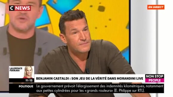 Benjamin Castaldi évoque le nouveau rôle de Camille Combal, animateur de "Danse avec les stars" sur TF1, sur le plateau de CNews mercredi 14 novembre 2018.