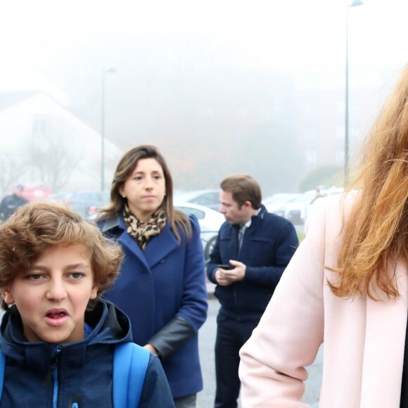 La première dame, Brigitte Macron, Jean-Michel Blanquer, ministre de l'éducation, Marlène Schiappa, secrétaire d'Etat, chargée de l'Egalité des femmes et des hommes se rendent au collège des petits ponts à Clamart, pour évoquer la lutte contre le harcèlement à l'école sous toutes ses formes à Clamart. Le 15 novembre 2018. © Stéphane Lemouton / Bestimage