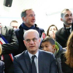 La première dame, Brigitte Macron, Jean-Michel Blanquer, ministre de l'éducation, Marlène Schiappa, secrétaire d'Etat, chargée de l'Egalité des femmes et des hommes se rendent au collège des petits ponts à Clamart, pour évoquer la lutte contre le harcèlement à l'école sous toutes ses formes à Clamart. Le 15 novembre 2018. © Stéphane Lemouton / Bestimage