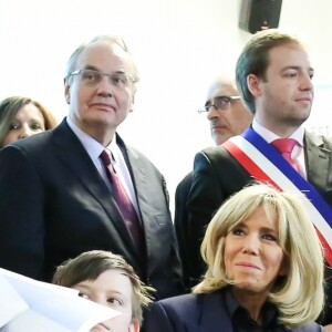 La première dame, Brigitte Macron, Jean-Michel Blanquer, ministre de l'éducation, Marlène Schiappa, secrétaire d'Etat, chargée de l'Egalité des femmes et des hommes se rendent au collège des petits ponts à Clamart, pour évoquer la lutte contre le harcèlement à l'école sous toutes ses formes à Clamart. Le 15 novembre 2018. © Stéphane Lemouton / Bestimage