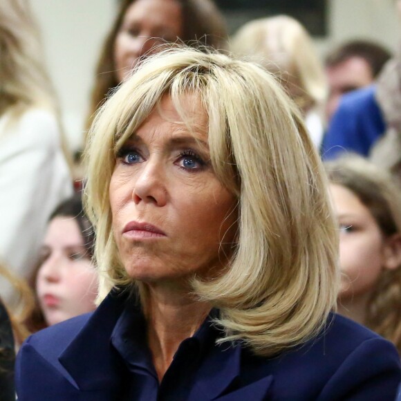 La première dame, Brigitte Macron, Jean-Michel Blanquer, ministre de l'éducation, Marlène Schiappa, secrétaire d'Etat, chargée de l'Egalité des femmes et des hommes se rendent au collège des petits ponts à Clamart, pour évoquer la lutte contre le harcèlement à l'école sous toutes ses formes à Clamart. Le 15 novembre 2018. © Stéphane Lemouton / Bestimage