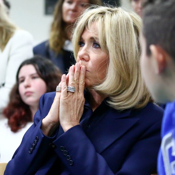 La première dame, Brigitte Macron, Jean-Michel Blanquer, ministre de l'éducation, Marlène Schiappa, secrétaire d'Etat, chargée de l'Egalité des femmes et des hommes se rendent au collège des petits ponts à Clamart, pour évoquer la lutte contre le harcèlement à l'école sous toutes ses formes à Clamart. Le 15 novembre 2018. © Stéphane Lemouton / Bestimage