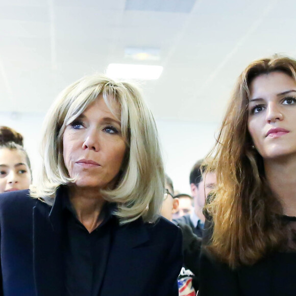 La première dame, Brigitte Macron, Jean-Michel Blanquer, ministre de l'éducation, Marlène Schiappa, secrétaire d'Etat, chargée de l'Egalité des femmes et des hommes se rendent au collège des petits ponts à Clamart, pour évoquer la lutte contre le harcèlement à l'école sous toutes ses formes à Clamart. Le 15 novembre 2018. © Stéphane Lemouton / Bestimage
