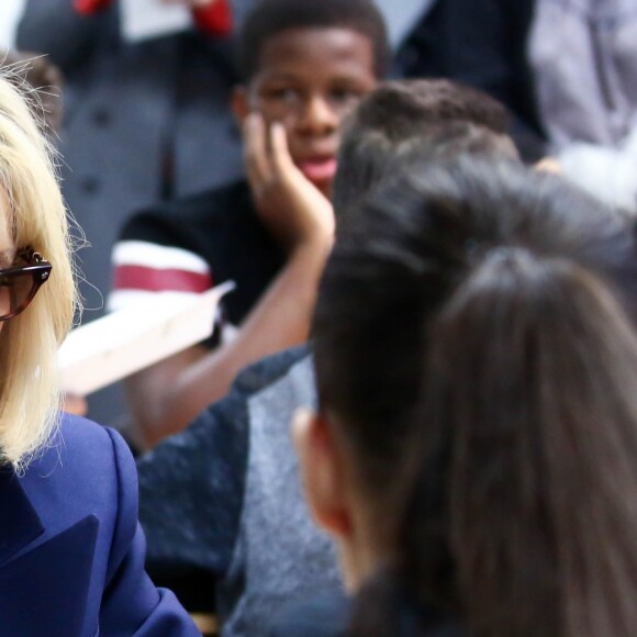 La première dame, Brigitte Macron, Jean-Michel Blanquer, ministre de l'éducation, Marlène Schiappa, secrétaire d'Etat, chargée de l'Egalité des femmes et des hommes se rendent au collège des petits ponts à Clamart, pour évoquer la lutte contre le harcèlement à l'école sous toutes ses formes à Clamart. Le 15 novembre 2018. © Stéphane Lemouton / Bestimage