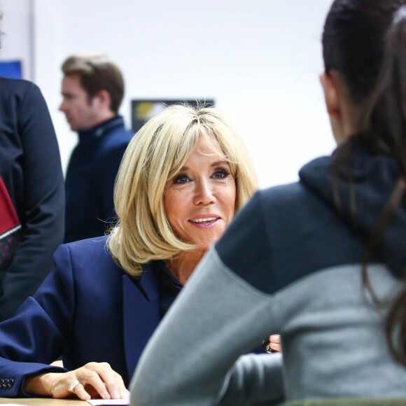 La première dame, Brigitte Macron, Jean-Michel Blanquer, ministre de l'éducation, Marlène Schiappa, secrétaire d'Etat, chargée de l'Egalité des femmes et des hommes se rendent au collège des petits ponts à Clamart, pour évoquer la lutte contre le harcèlement à l'école sous toutes ses formes à Clamart. Le 15 novembre 2018. © Stéphane Lemouton / Bestimage