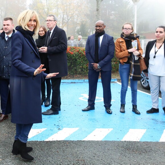 La première dame, Brigitte Macron, Jean-Michel Blanquer, ministre de l'éducation, Marlène Schiappa, secrétaire d'Etat, chargée de l'Egalité des femmes et des hommes se rendent au collège des petits ponts à Clamart, pour évoquer la lutte contre le harcèlement à l'école sous toutes ses formes à Clamart. Le 15 novembre 2018. © Stéphane Lemouton / Bestimage