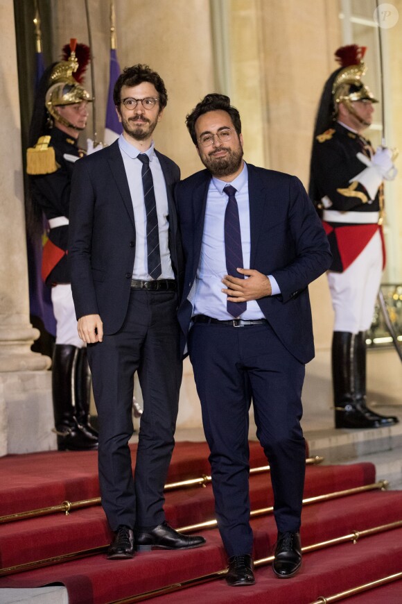 Mounir Mahjoubi, secrétaire d'État auprès du Premier ministre chargé du Numérique et son mari Mickaël Jozefowicz - Le président de la République française et sa femme la Première Dame reçoivent le président de la République de Corée du Sud et sa femme pour un diner d'Etat au palais de l'Elysée à Paris, France, le 15 octobre 2018. © Stéphane Lemouton/Bestimage