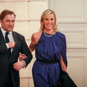 Laurence Ferrari et son mari Renaud Capuçon - Le grand-duc et la grande-duchesse de Luxembourg assistent au Dîner d'Etat, au Palais présidentiel de l'Elysée, offert par le président de la République française et sa femme la Première Dame à l'occasion d'une Visite d'Etat en France à Paris, France, le 19 mars 2018. © Hamilton/Pool/Bestimage