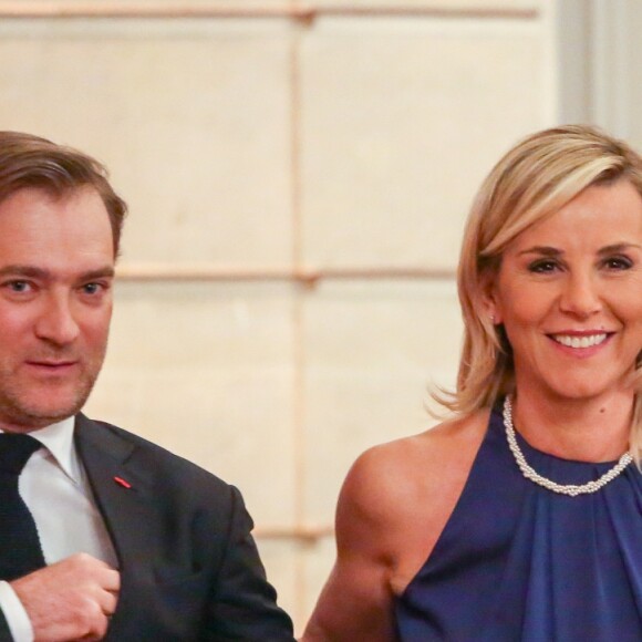Laurence Ferrari et son mari Renaud Capuçon - Le grand-duc et la grande-duchesse de Luxembourg assistent au Dîner d'Etat, au Palais présidentiel de l'Elysée, offert par le président de la République française et sa femme la Première Dame à l'occasion d'une Visite d'Etat en France à Paris, France, le 19 mars 2018. © Hamilton/Pool/Bestimage